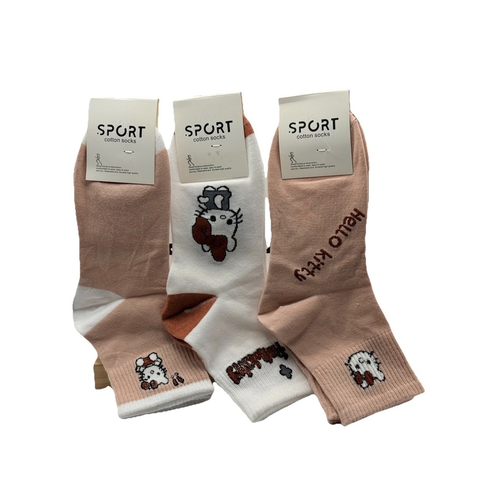Hello Kitty  FashionSocks 3 Pair Set Women Pink  Crew Socks Cute Gift 9-11
